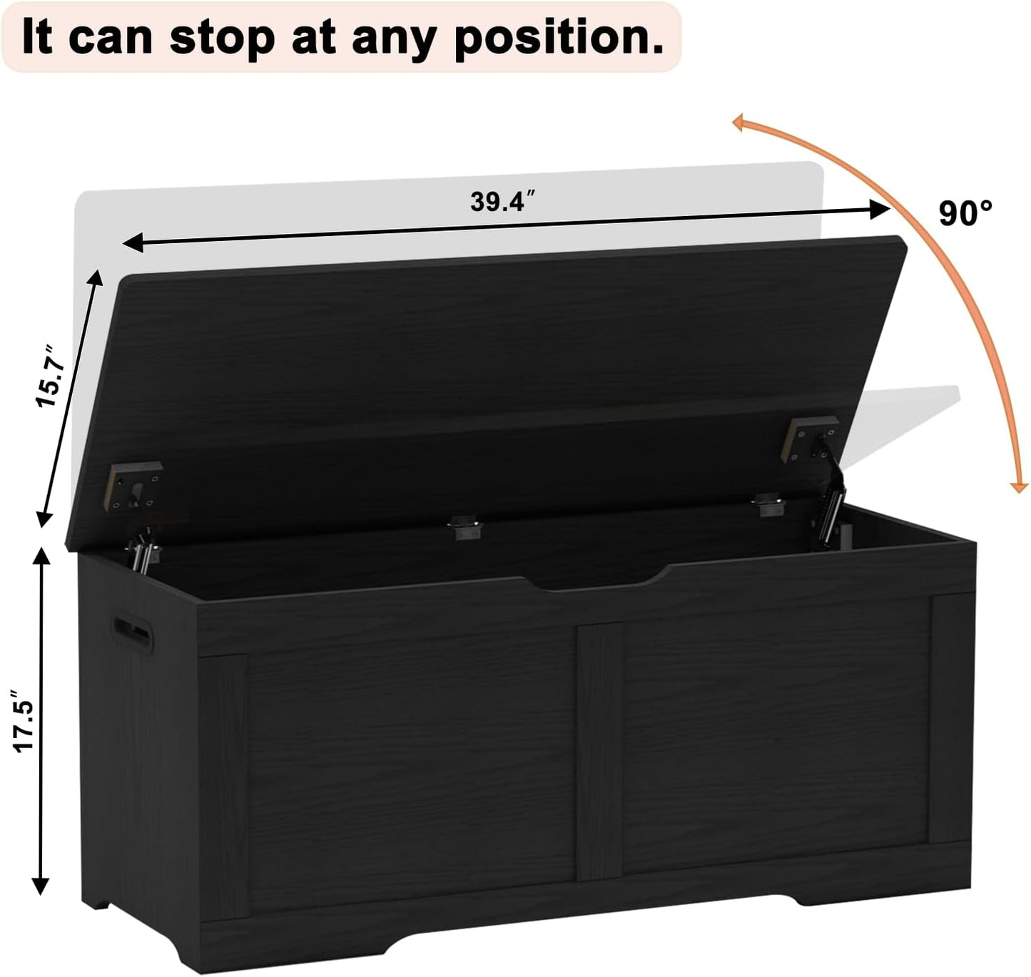 39.4" Storage Chest, Wooden Storage Bench, Lift Top Toy Chest with 2 Safety Hinges, Large Toy Box, Entryway Bench for Living Room, Bedroom, Black