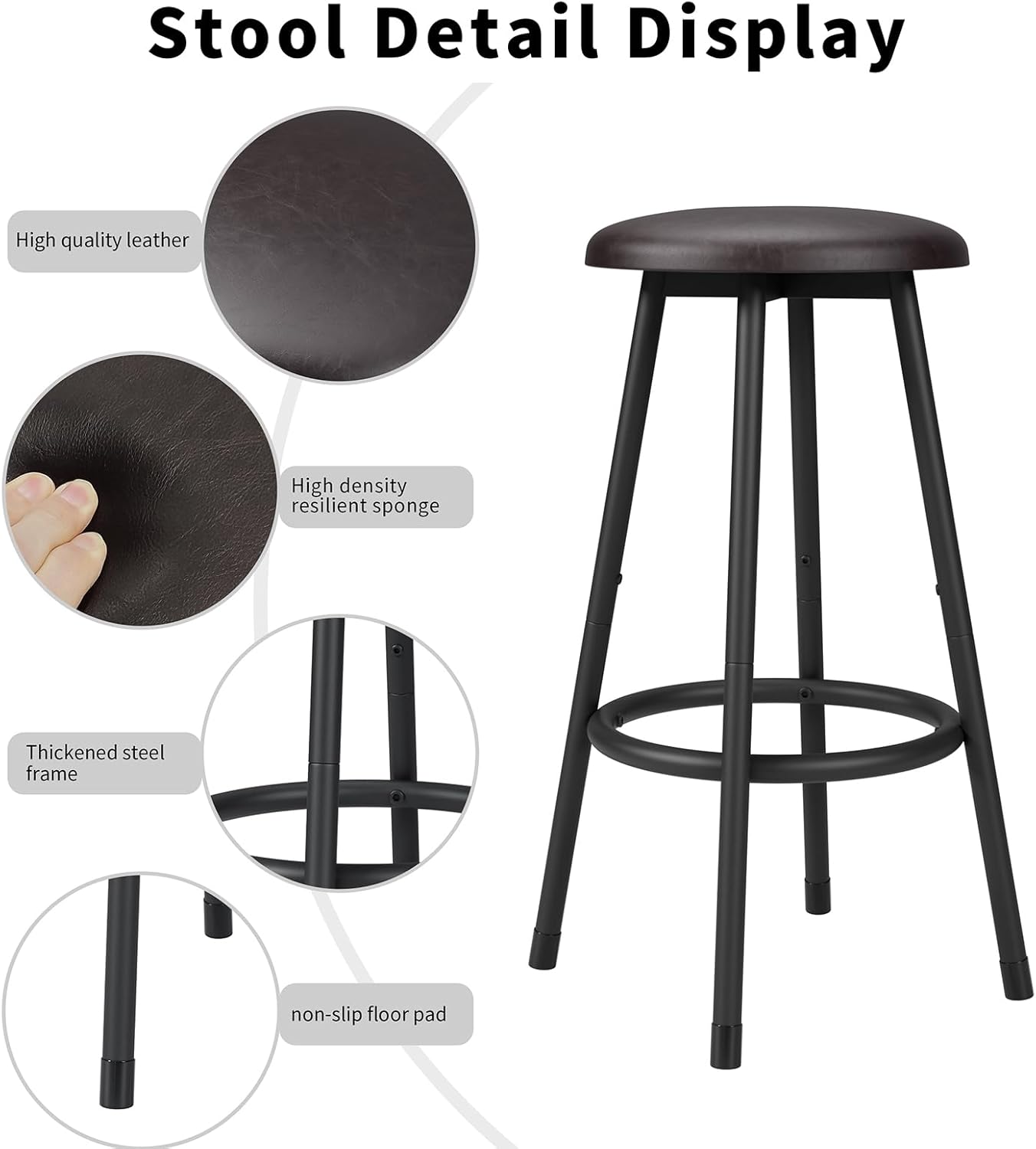 5-Piece Bar Table and Chairs Set, 47.2'' Pub Table Set with 4 Stools, Counter Height Table and Chairs Set of 4 for Breakfast Nook Living Room Small Space Restaurant, Black+Brown