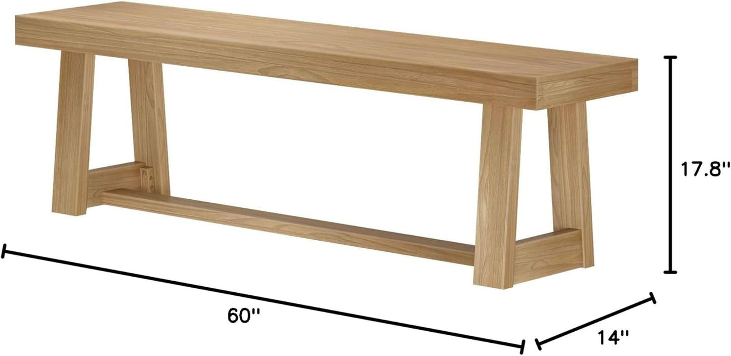 Plank+Beam 60 Inch Farmhouse Dining Bench, Solid Wood Entryway Bench, Wooden Outdoor Bench, Kitchen Dining Seat, Dining Room, Home Office, Living Room Furniture, Easy Assembly, Blonde Wirebrush