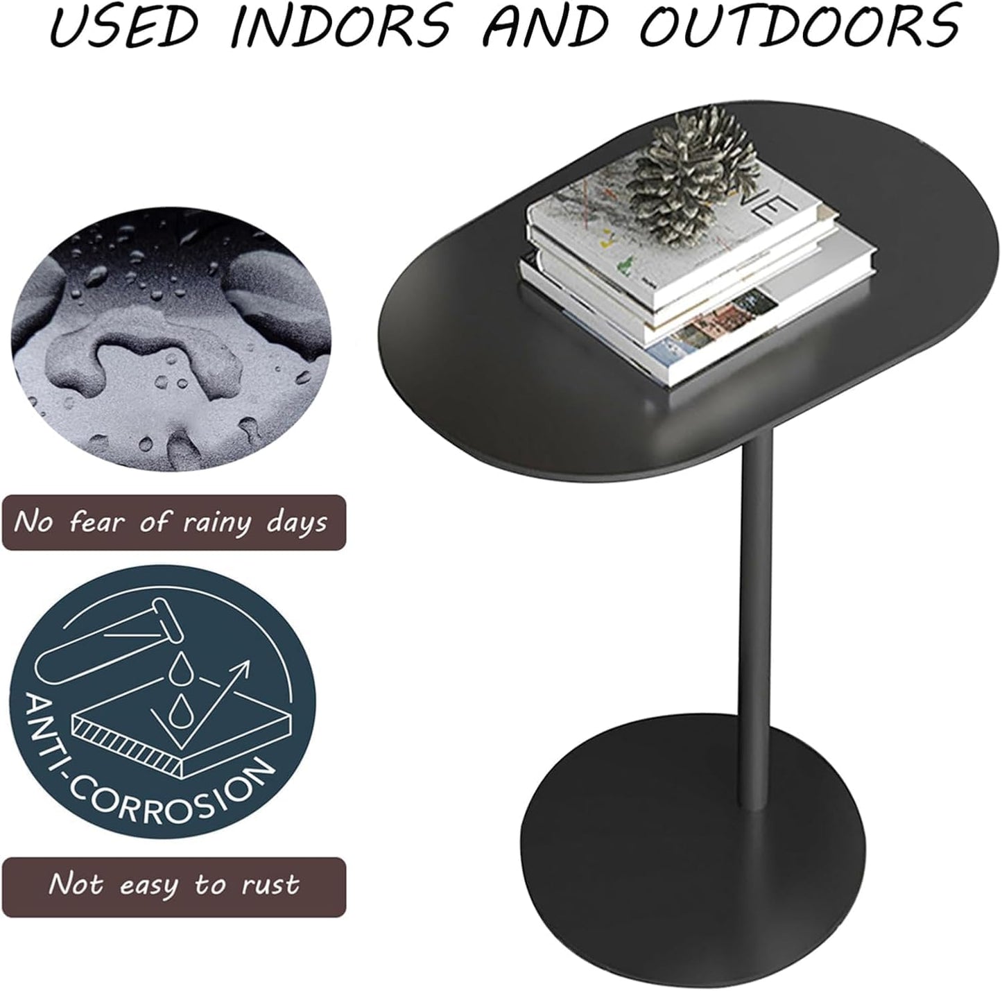 Modern Metal Side Table C Shaped End Table for Couch Slim Sofa Side Table Snack End Table Tv Trays for Eating On Couch for Dining Room, Living Room, Cafe and Balcony (1Pack Black)