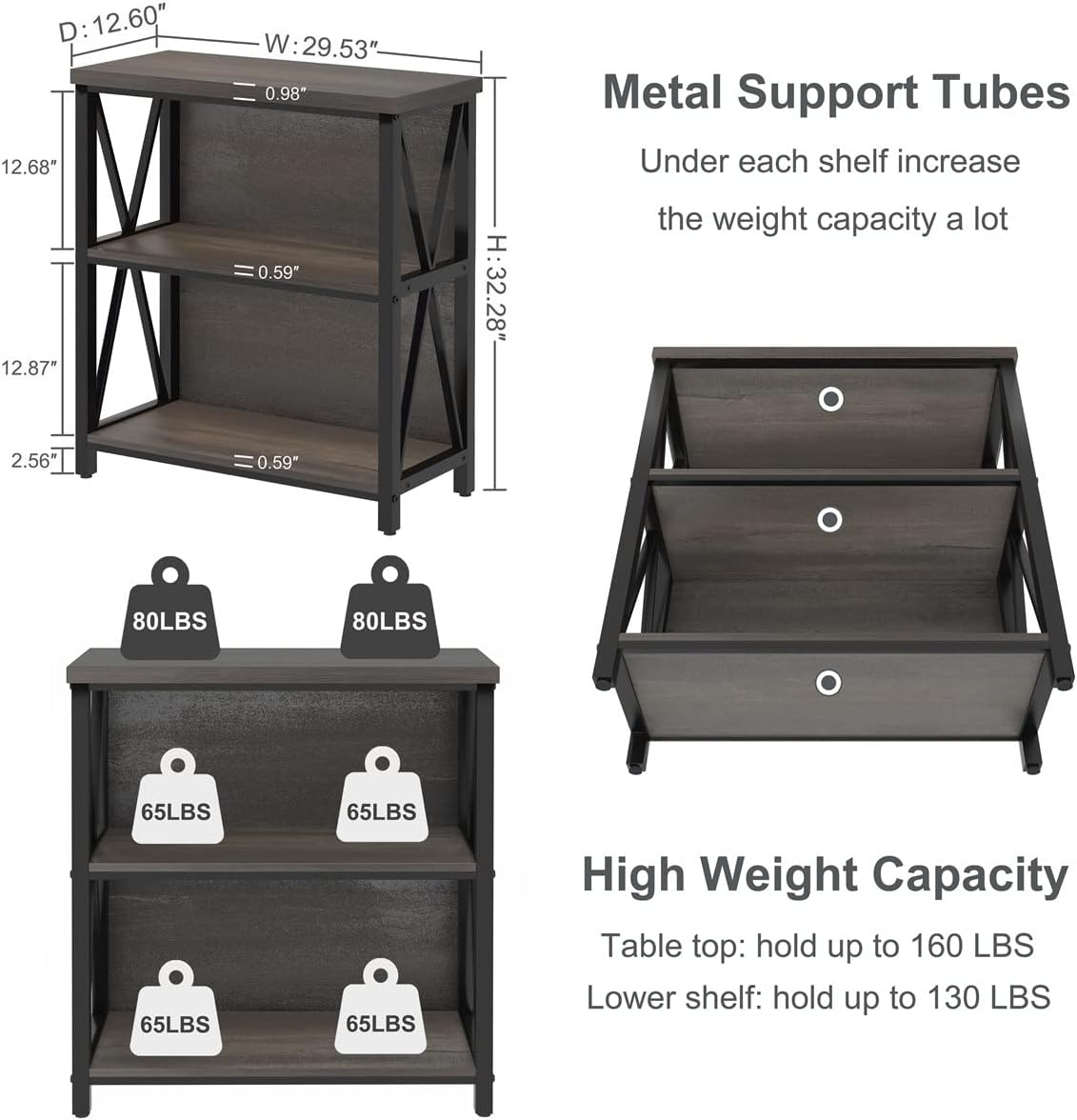 FATORRI Rustic Small 3 Shelf Bookshelf for Living Room, Industrial Low Wood Bookcase, Farmhouse Short Book Shelf for Small Space (Walnut Brown)