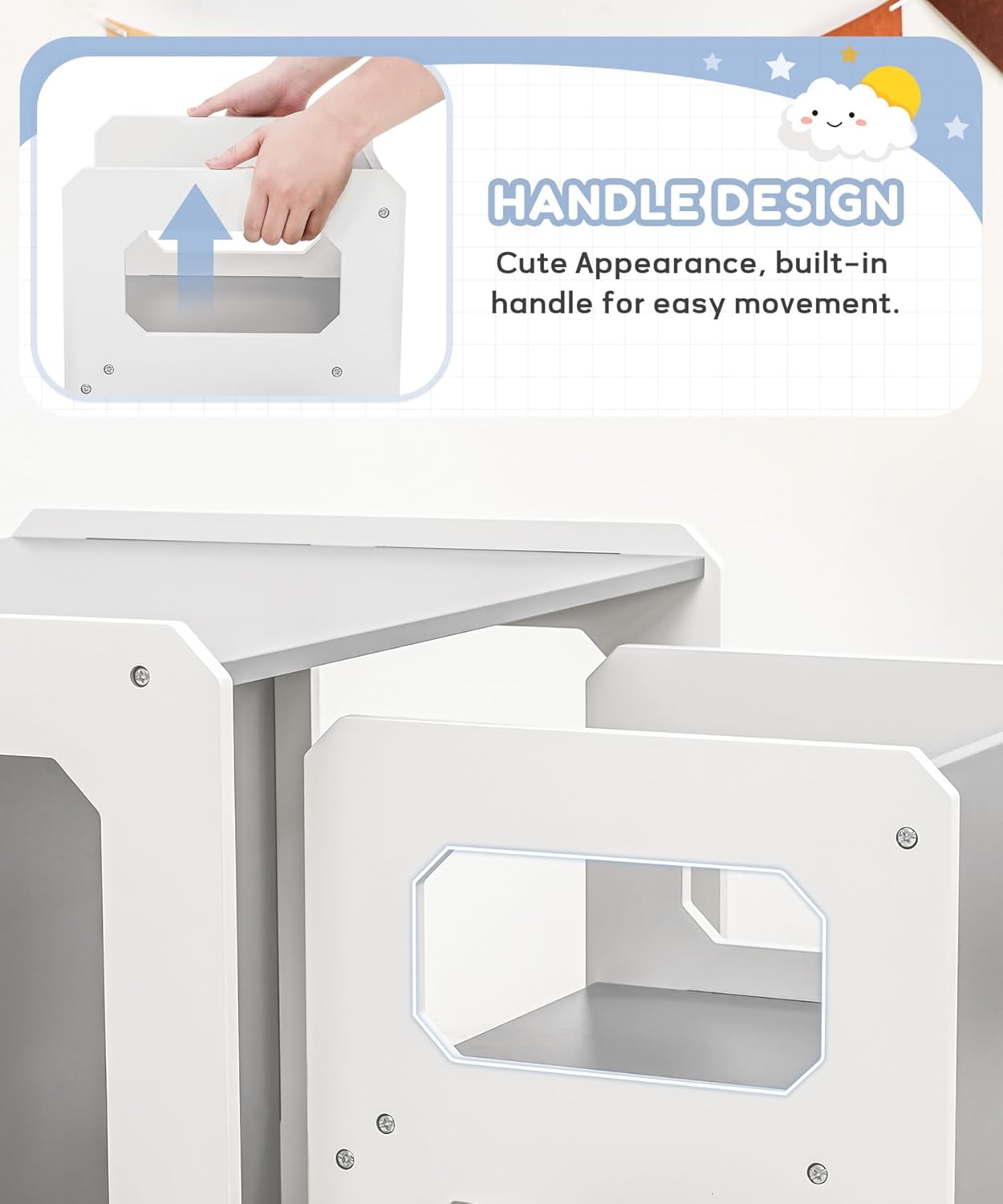 Kids Table and Chair Set, 3-in-1 Wooden Children's Furniture, Water Resistant, Easy to Clean,Toddler Weaning Table for Bedroom, Playroom, Living Room (Grey and White)