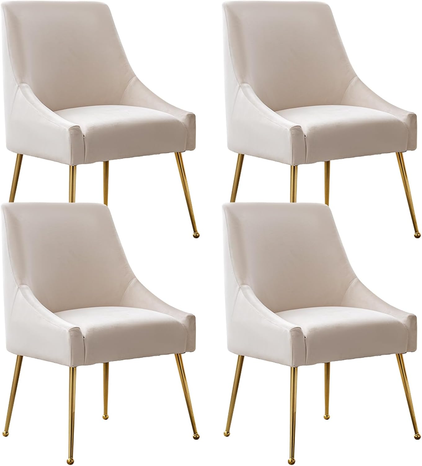 Velvet Dining Chairs, Furniture Collection Modern Contemporary Upholstered with Polished Gold Metal Legs, Set of 4(Beige)