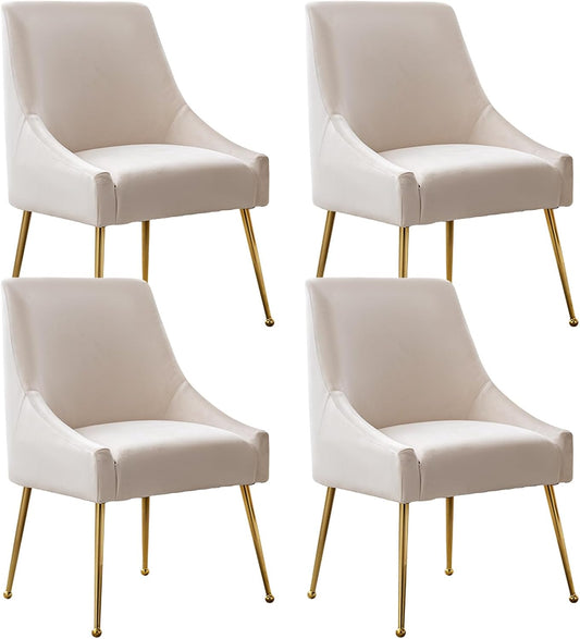 Velvet Dining Chairs, Furniture Collection Modern Contemporary Upholstered with Polished Gold Metal Legs, Set of 4(Beige)