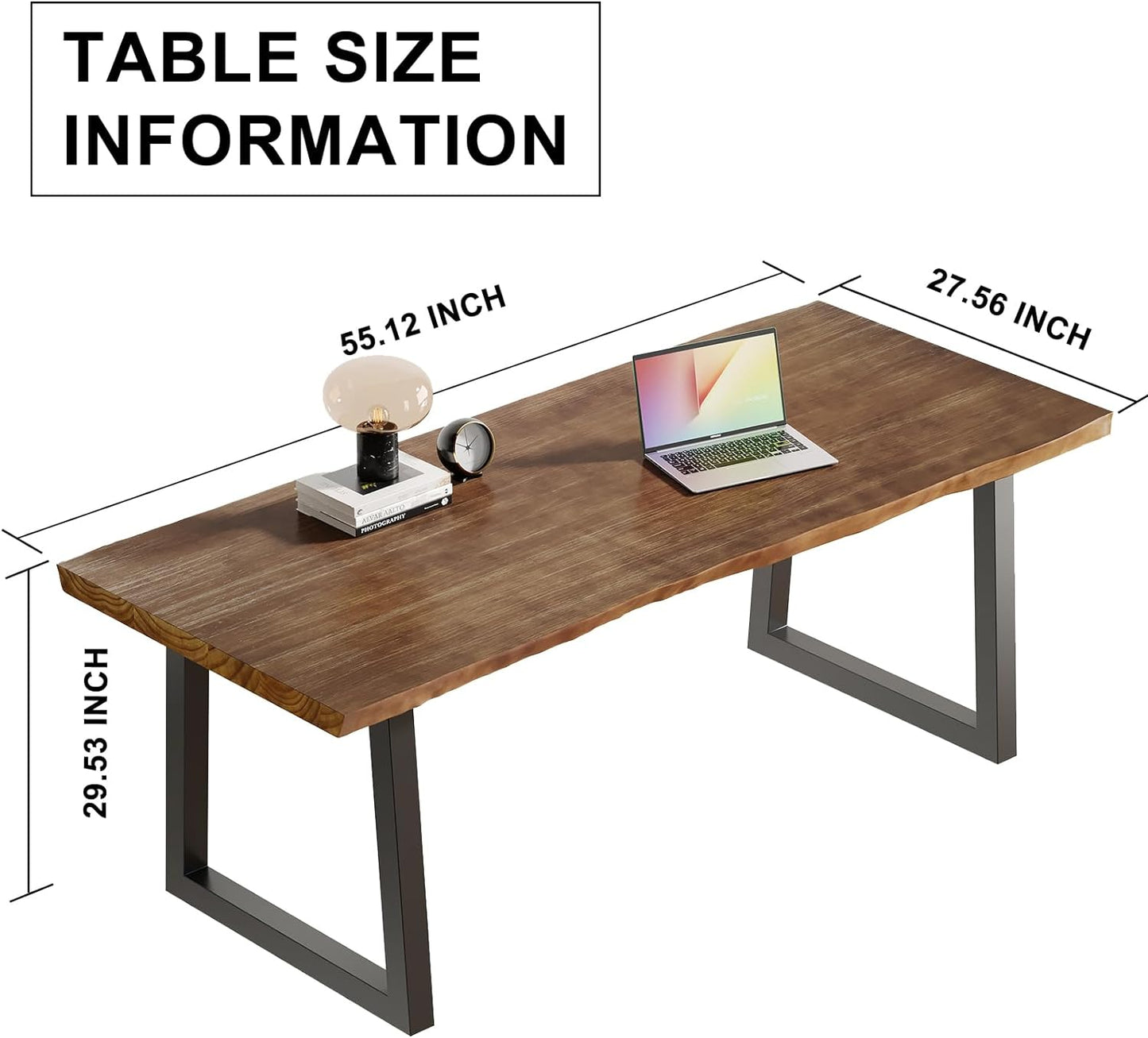 Solid Wood Computer Desk 55-inch Large Office Desk Home Simple Modern Long Desk Study Writing Desk Dining Table for Home Office