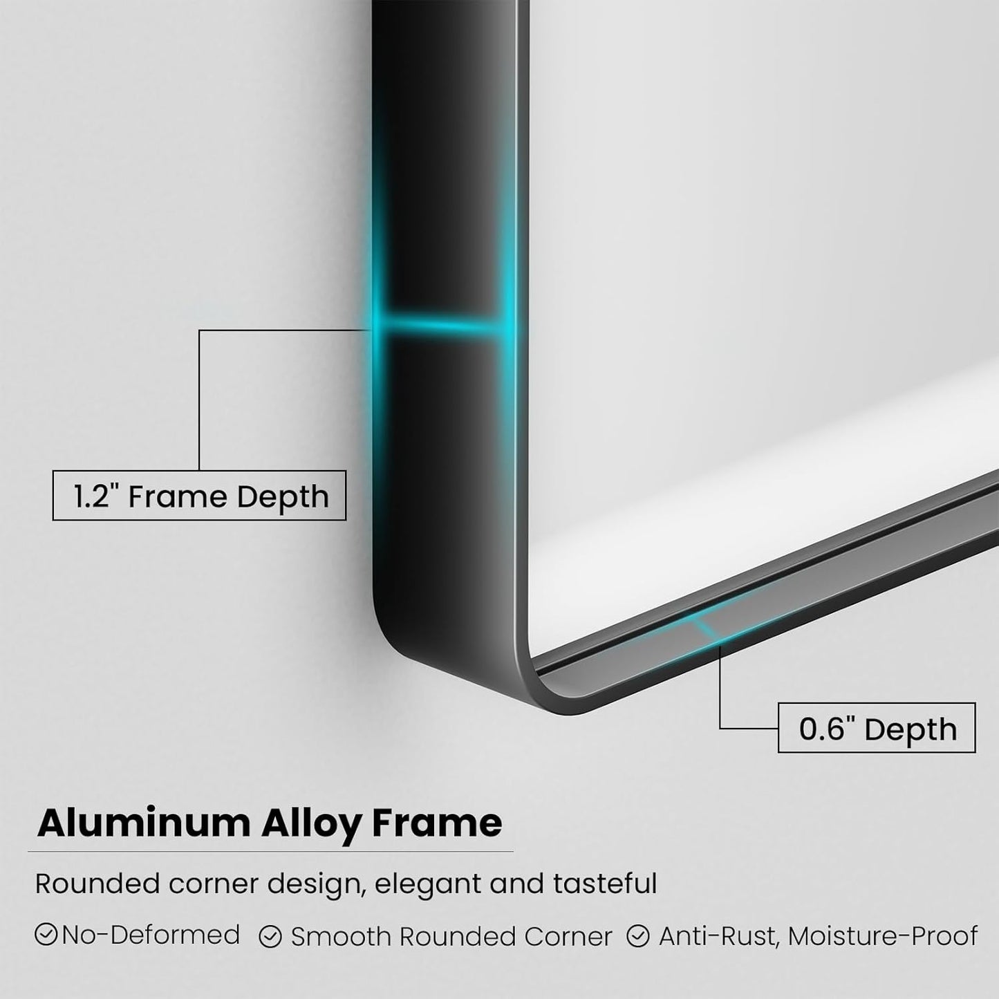 Black Bathroom Mirror 48X30 Inch, Black Metal Framed Mirror for Wall, Rounded Rectangle Matte Bathroom Vanity Mirror with Tempered Glass, Anti-Rust, Horizontal/Vertical