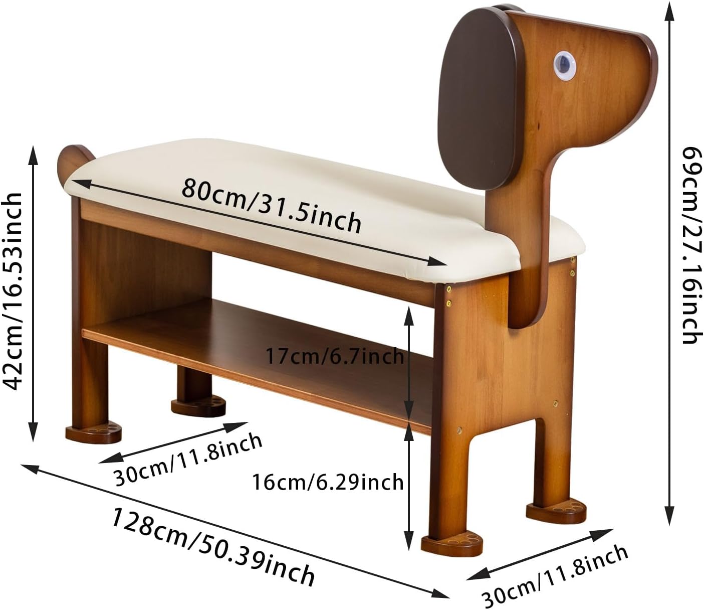 Shoe Bench – 2-Tier Wooden Entryway Organizer Cute Dog-Shaped with Pet-Inspired Design, 31.5inchs Hallway & Living Room Bench