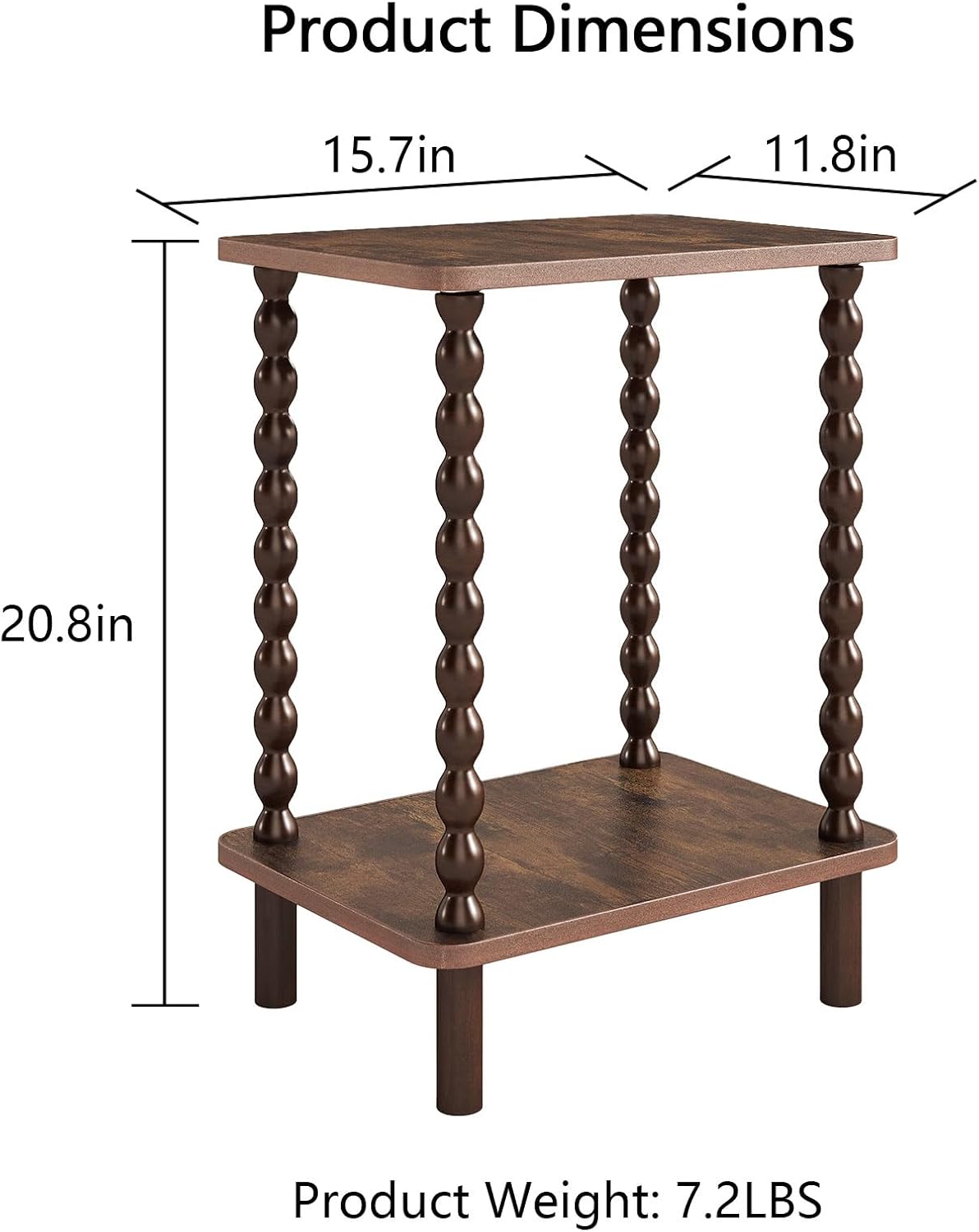 2-Tier End Table,Vintage Side Table,Solid Wood Bedside Table with Storage Rack,for Living Rooms, bedrooms, and Narrow Spaces (Rustic Brown)