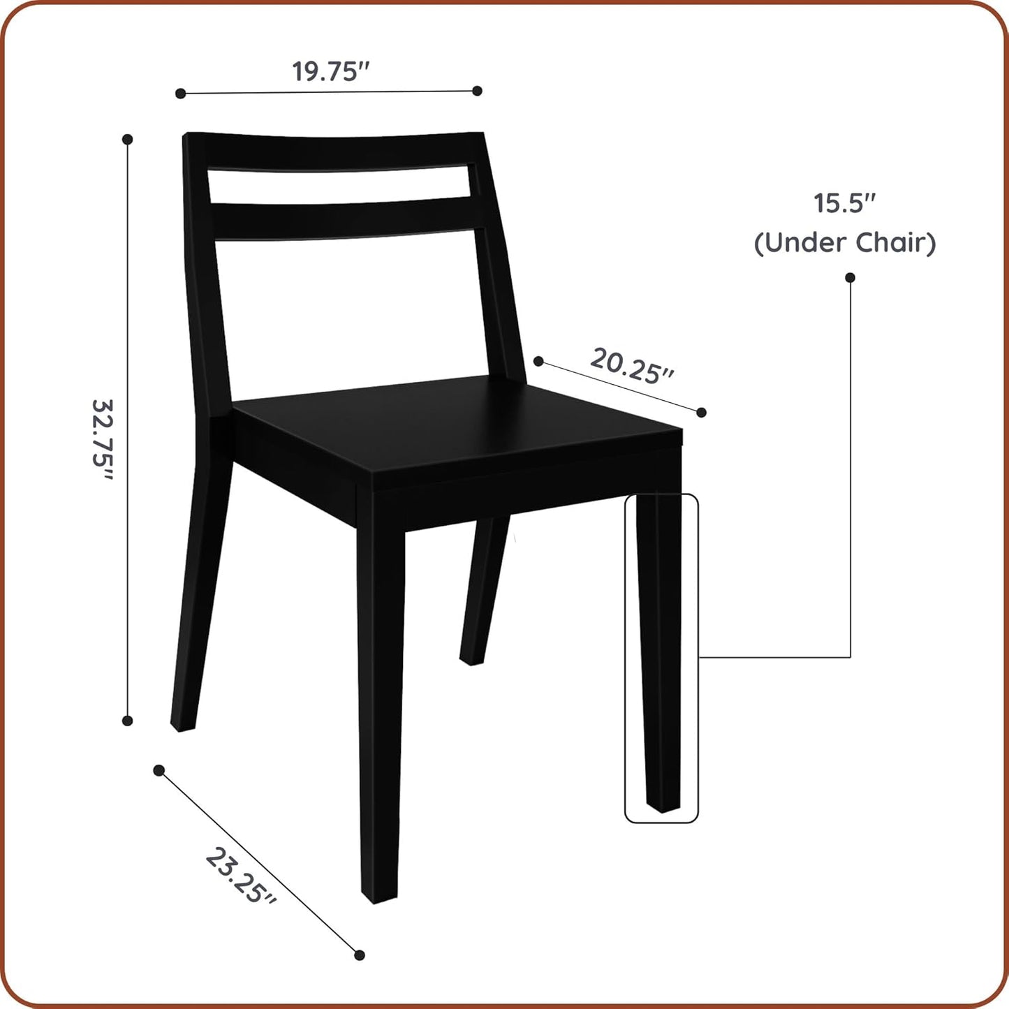 Grain & Grove Davie Dining Room Chairs Set of 2, Solid Wood Modern Kitchen Chair for Living Room, Kitchen, Black