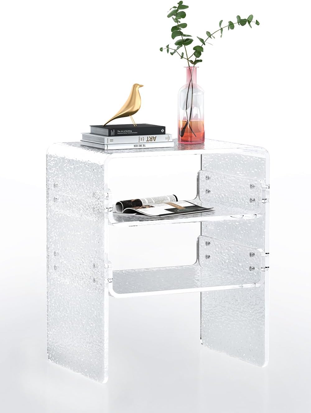 Clear Acrylic 3-Tier End Table/Nightstand – Sleek Bedside Storage with Durable Design, Perfect for Bedrooms, Living Rooms, or Modern Interiors – Ideal as a Bedside Table or Sofa Side Piece Marble