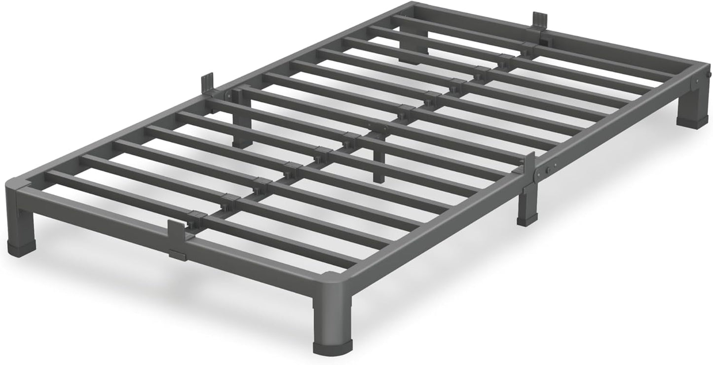 4 Inch Twin Size Bed Frame, 3500Lbs Heavy Duty Metal Platform with Round Corner Legs Mattress Slide Stopper, Steel Slat Support No Box Spring Needed, Noise Free, Non-Slip, Easy Assembly