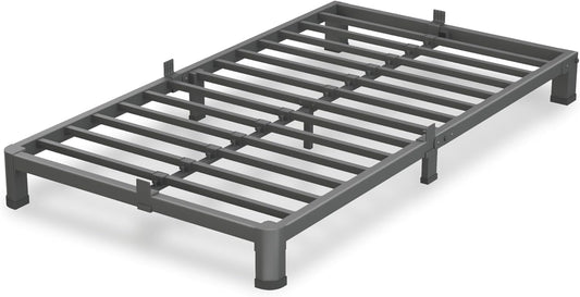 4 Inch Twin Size Bed Frame, 3500Lbs Heavy Duty Metal Platform with Round Corner Legs Mattress Slide Stopper, Steel Slat Support No Box Spring Needed, Noise Free, Non-Slip, Easy Assembly