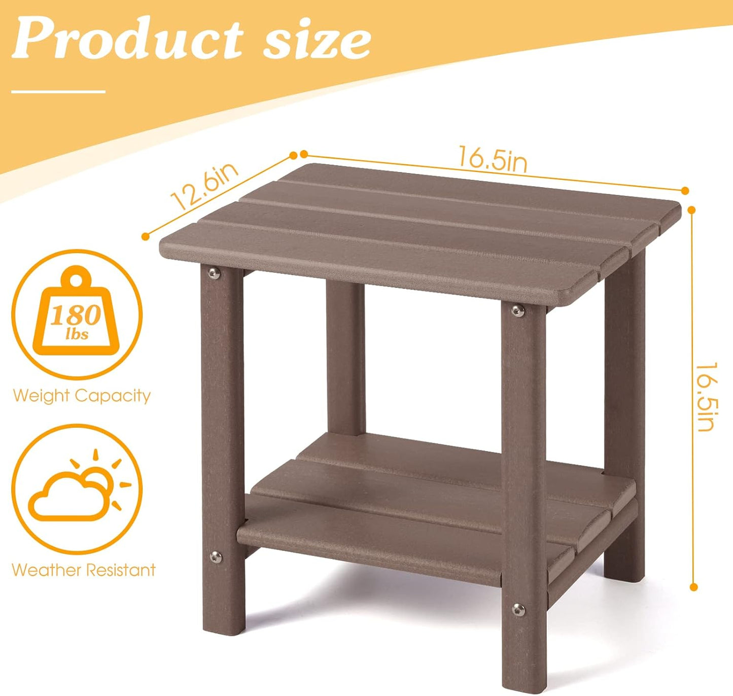 Adirondack Outdoor Side Table, 2-Tier Sturdy Patio End Table Weather Resistant, 16.5" Solid Side Table for Patio, Pool, Porch