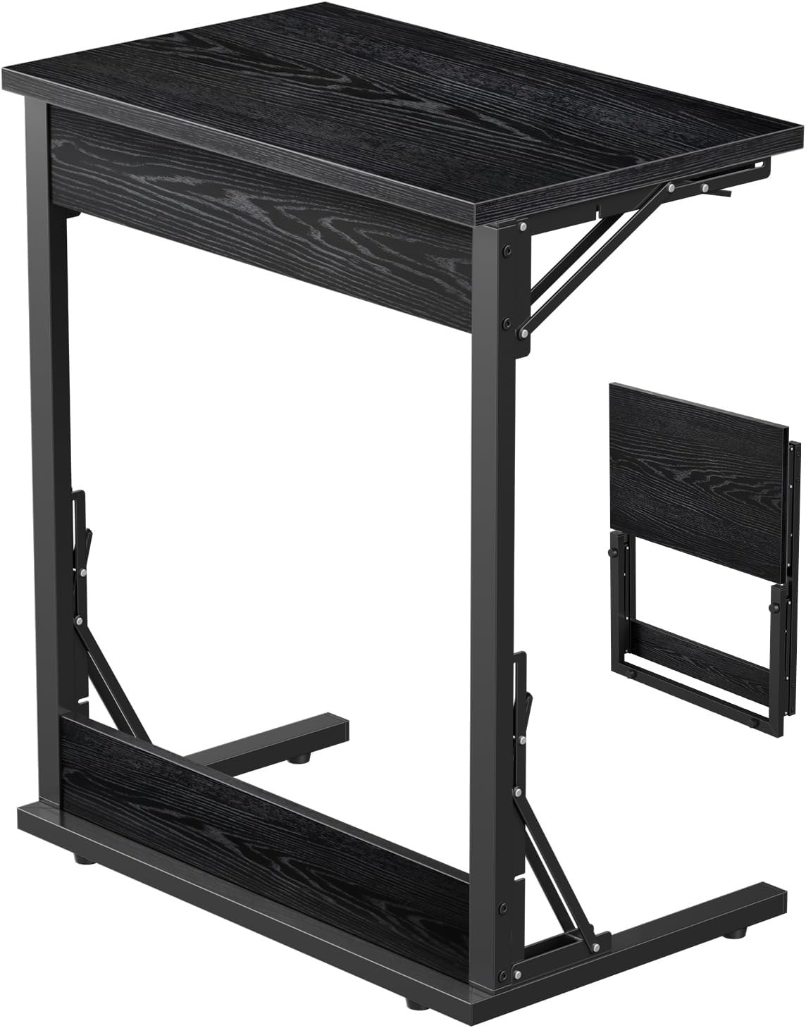 Tatub Folding TV Tray Table, 24" Wide C-Shaped End Table for Couches, Small Sofa-Side Laptop Desk with Metal Frame for Living Room, Bedroom,Black