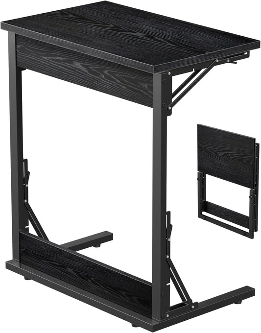 Tatub Folding TV Tray Table, 24" Wide C-Shaped End Table for Couches, Small Sofa-Side Laptop Desk with Metal Frame for Living Room, Bedroom,Black