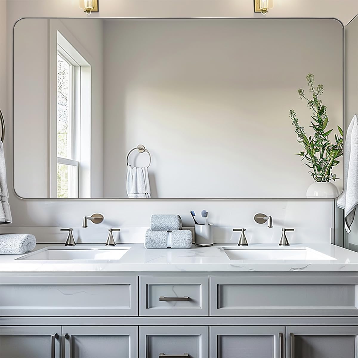 ANDY STAR Chrome Bathroom Mirrors for Over Sink, 24x48 Inch Polished Silver Mirror for Wall, Rectangular Metal Framed Vanity Mirror -Modern Clean Design with Superior Stainless Steel Frame