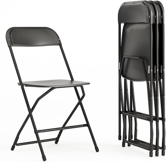 Flash Furniture Hercules Series Plastic Folding Chairs for Parties and Weddings, Stackable Commercial Event Seats with 650-lb. Static Weight Capacity, Set of 4, Black