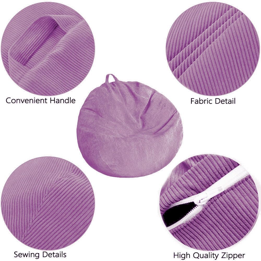 Stuffed Animal Storage Bean Bag Chair Cover - Washable Ultra Soft Corduroy Sack Bean Bag Cover for Organizing Plush Toys or Textile