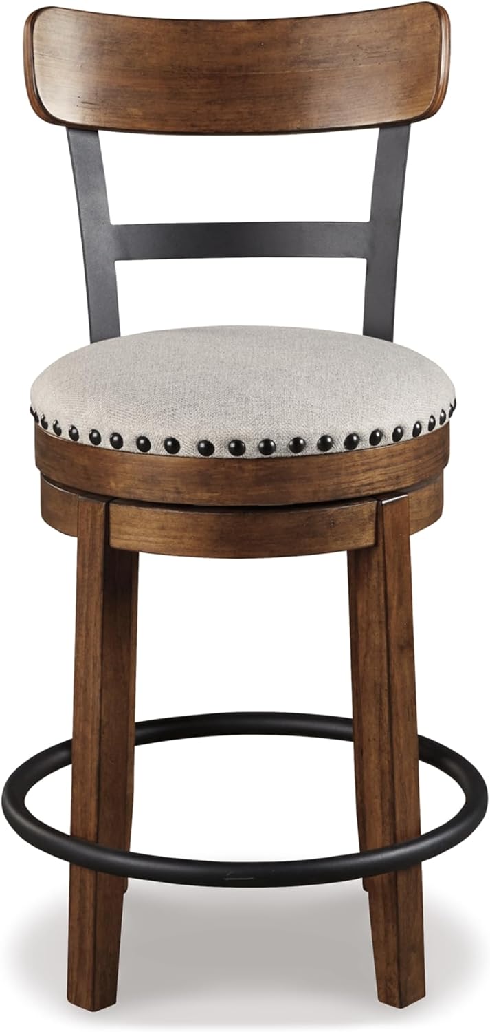 Signature Design by Ashley Valebeck Rustic Farmhouse 24.5” Counter Height Swivel Bar Stool, Brown