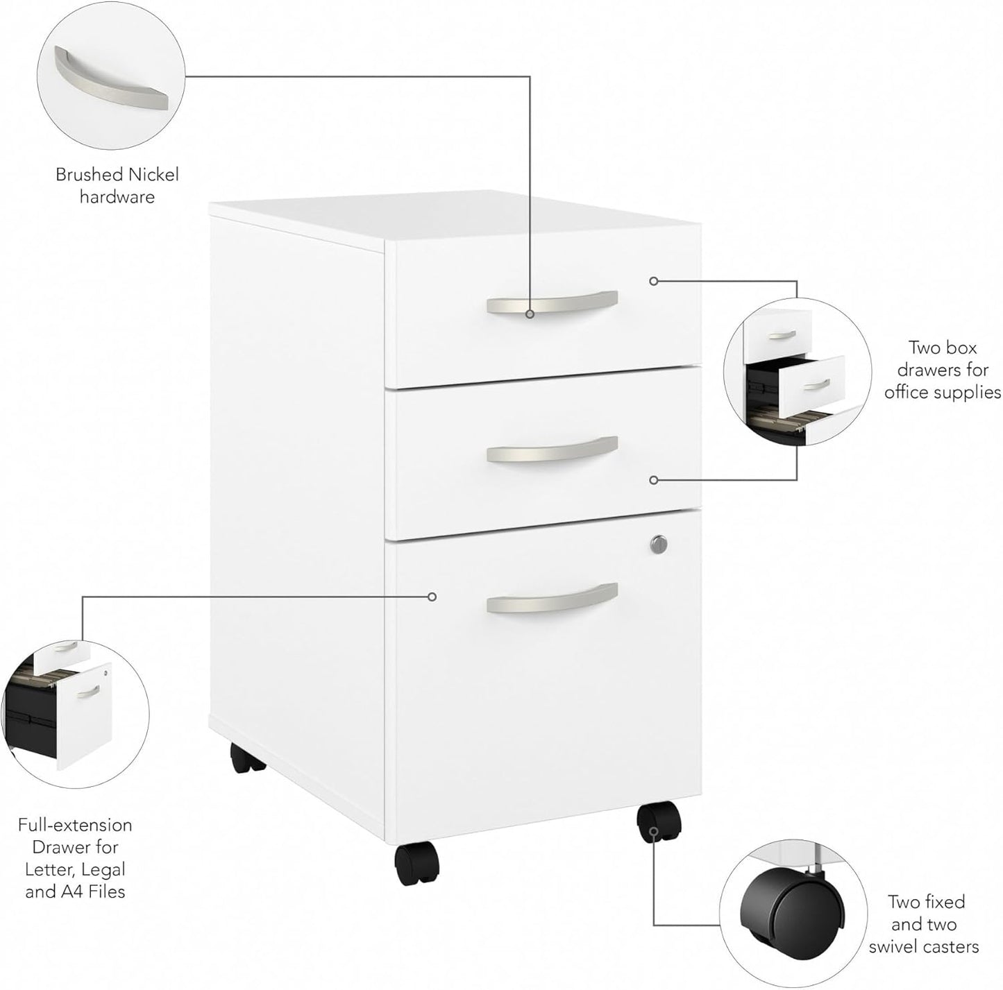 Bush Business Furniture Studio C 3 Drawer Mobile File Cabinet in White