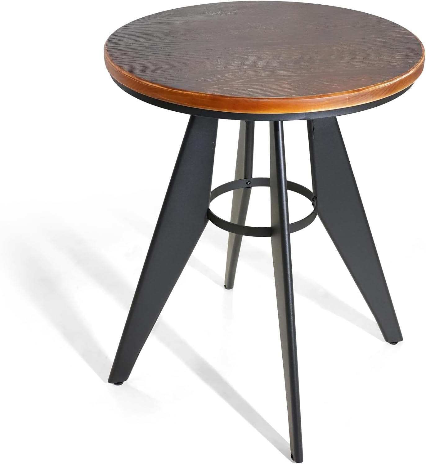 Round Cafe Table - 23.62" Pine Wood Top, Metal Frame, 28.15" High, Modern Industrial Dining Table for Kitchen, Home Office, Bistro, Compact for Space Saving, Black Base Brown Top