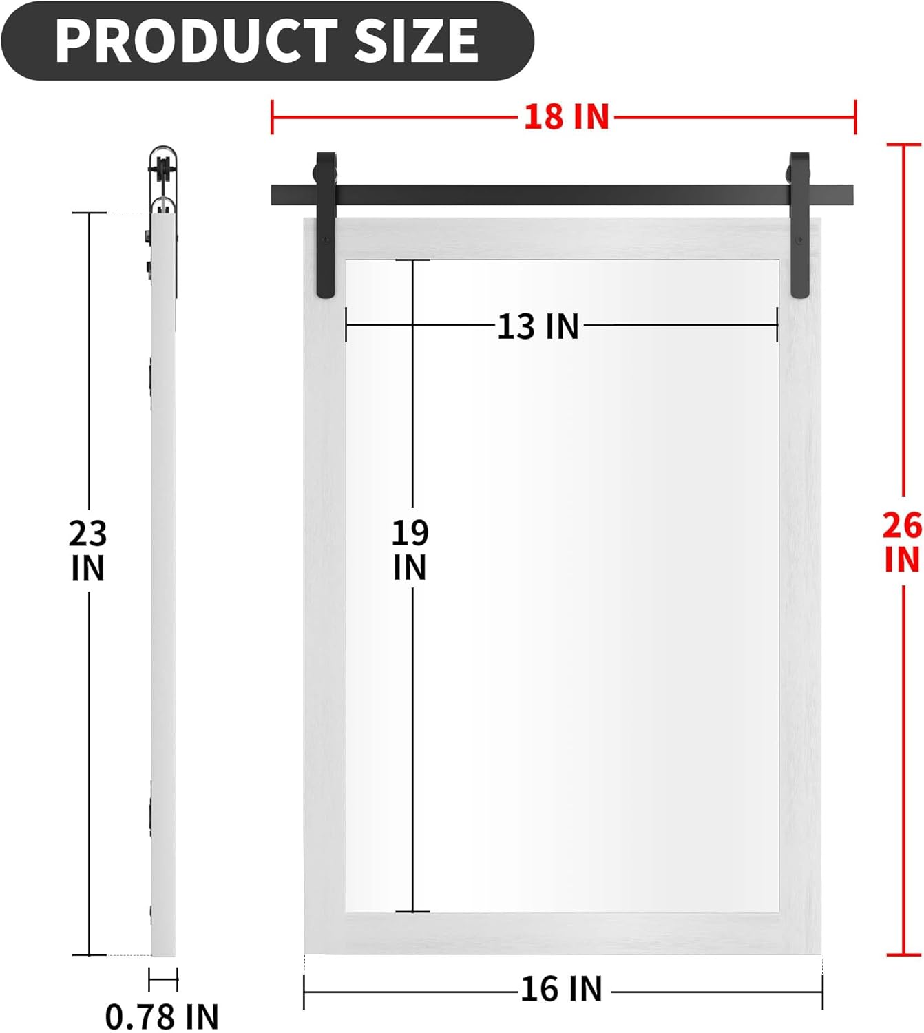 Farmhouse Bathroom Mirror, White Rustic Square Mirror for Wall Wood Framed Vanity Mirrors, Barn Door Style Decor Living Room Entryway Bedroom Mirrors, 18x26INCH (Hanging/Leaning)