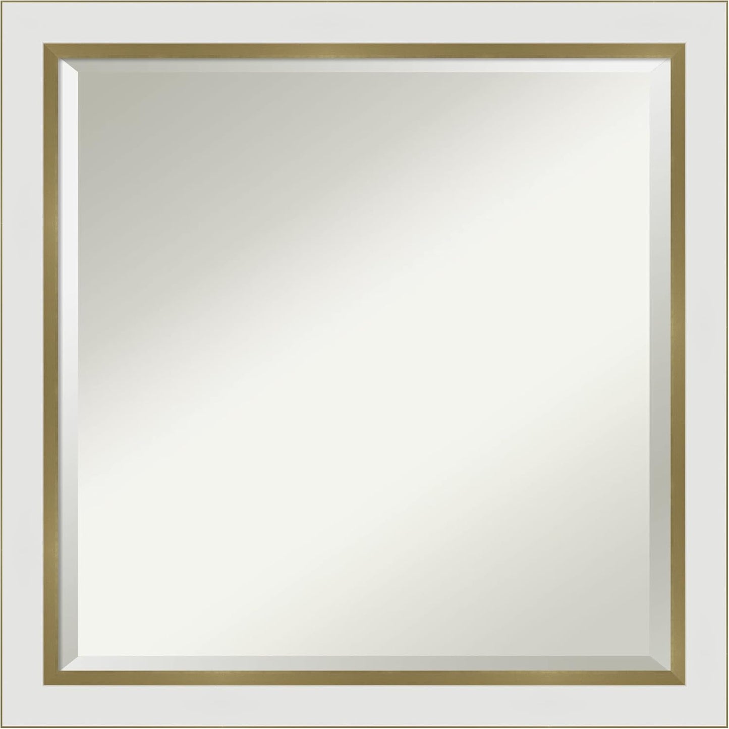 Amanti Art White Bathroom Mirror for Over Sink, 23x23 Eva White Gold Narrow Square Vanity Mirror, Medium Modern Contemporary Frame, Hangs Horizonally and Vertically, Bathroom Wall Decor, Beveled Edge