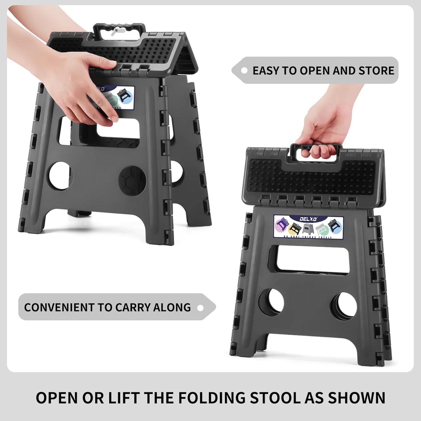 Delxo Folding Step Stool 13 inch Height Heavy Duty Foldable Step Stools,Kitchen Small Collapsible Fold Up Stepping Stool 1 Pack in Grey Dotted Texture