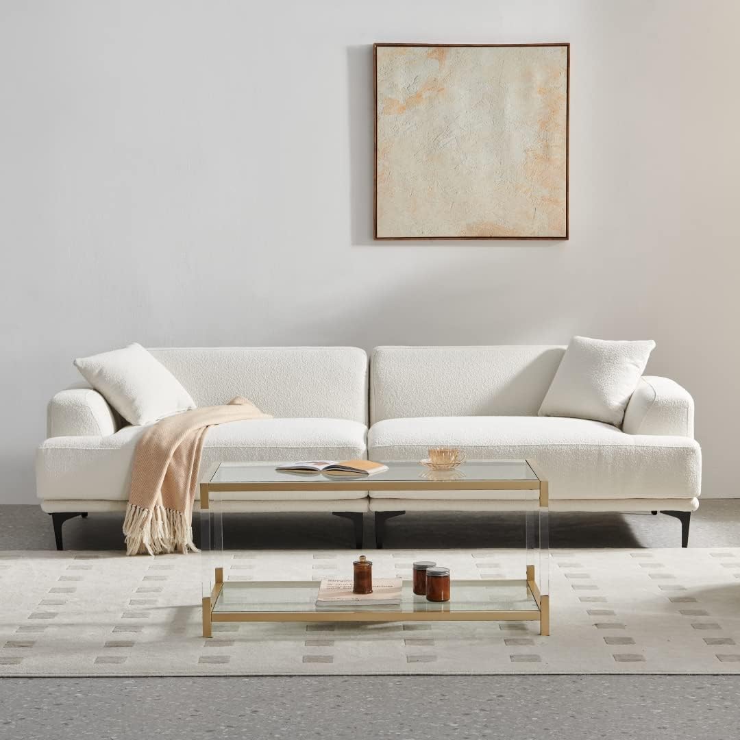 AGV LIGHTING 202205 BLEVIO Coffee Table, Modern Design Dual-Layer Coffee Table, Perfect for Living Space, Ultra-Clear Glass Top, Transparent Acrylic Leg & Gold Finish Metal Frame