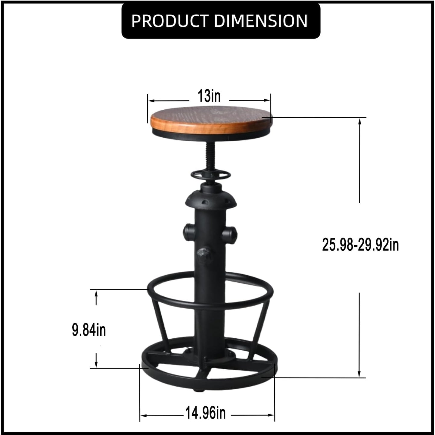 Industrial Bar Stools Kitchen Island Dining Chairs Swivel Wooden Seat Bar Counter Height Adjustable 25-31inch