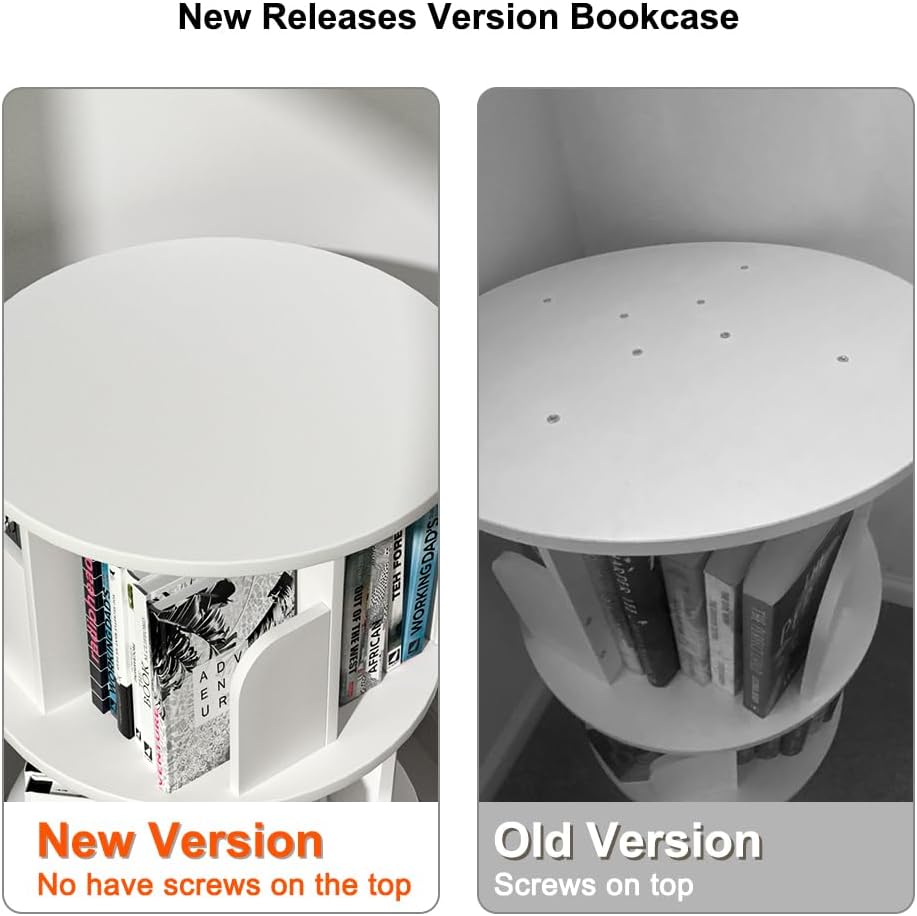 Nidouillet Rotating Bookshelf, Revolving Bookcase 360 Display Round Bookshelf, High-Density MDF Wood Narrow Swivel Corner Book Shelf Standing Bookcase for Adult Bedroom, Living Room (White, 2 Tier)