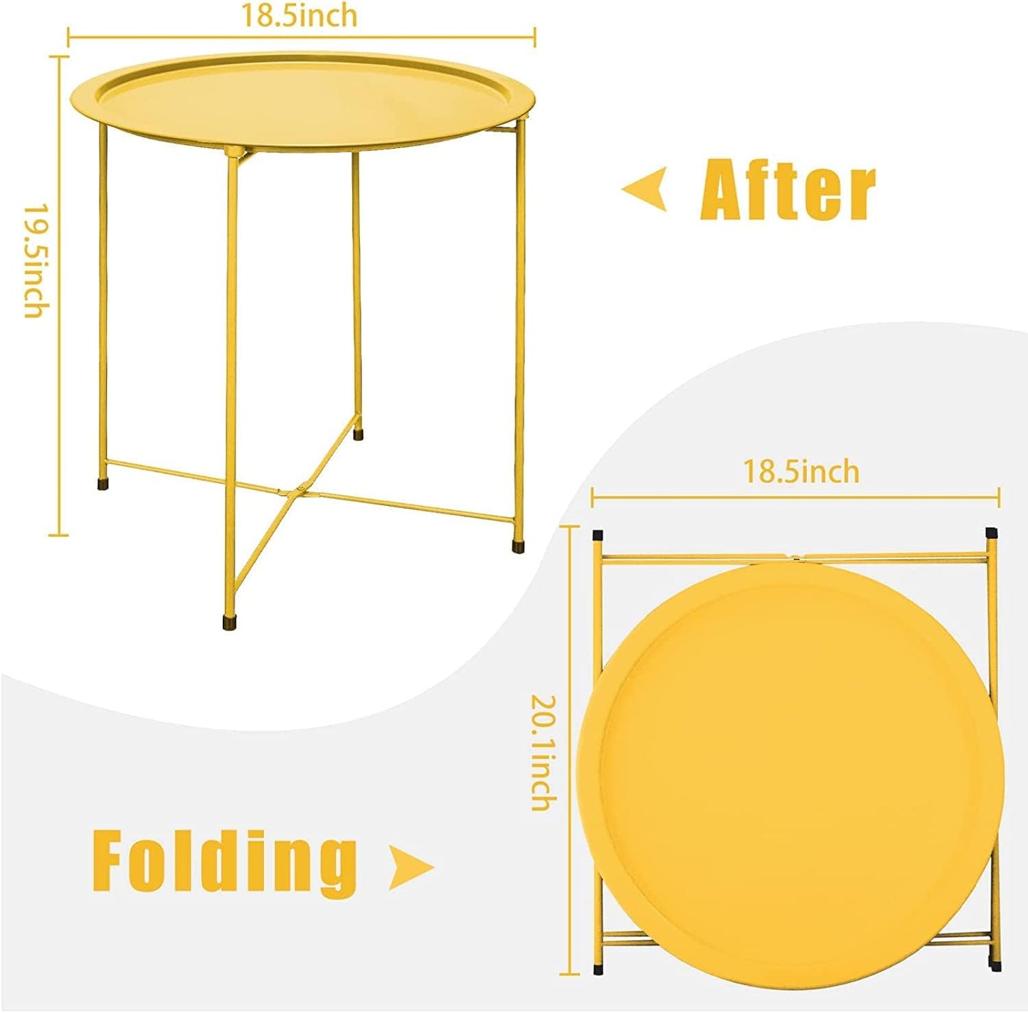 Garden 4 you End Table 2 PCS Metal Side Table Yellow Round Folding Tray Cyan Sofa Small Accent Fold-able Table, Round End Table Tray, Next to Sofa Table, Snack Table for Living Room and Bed Room
