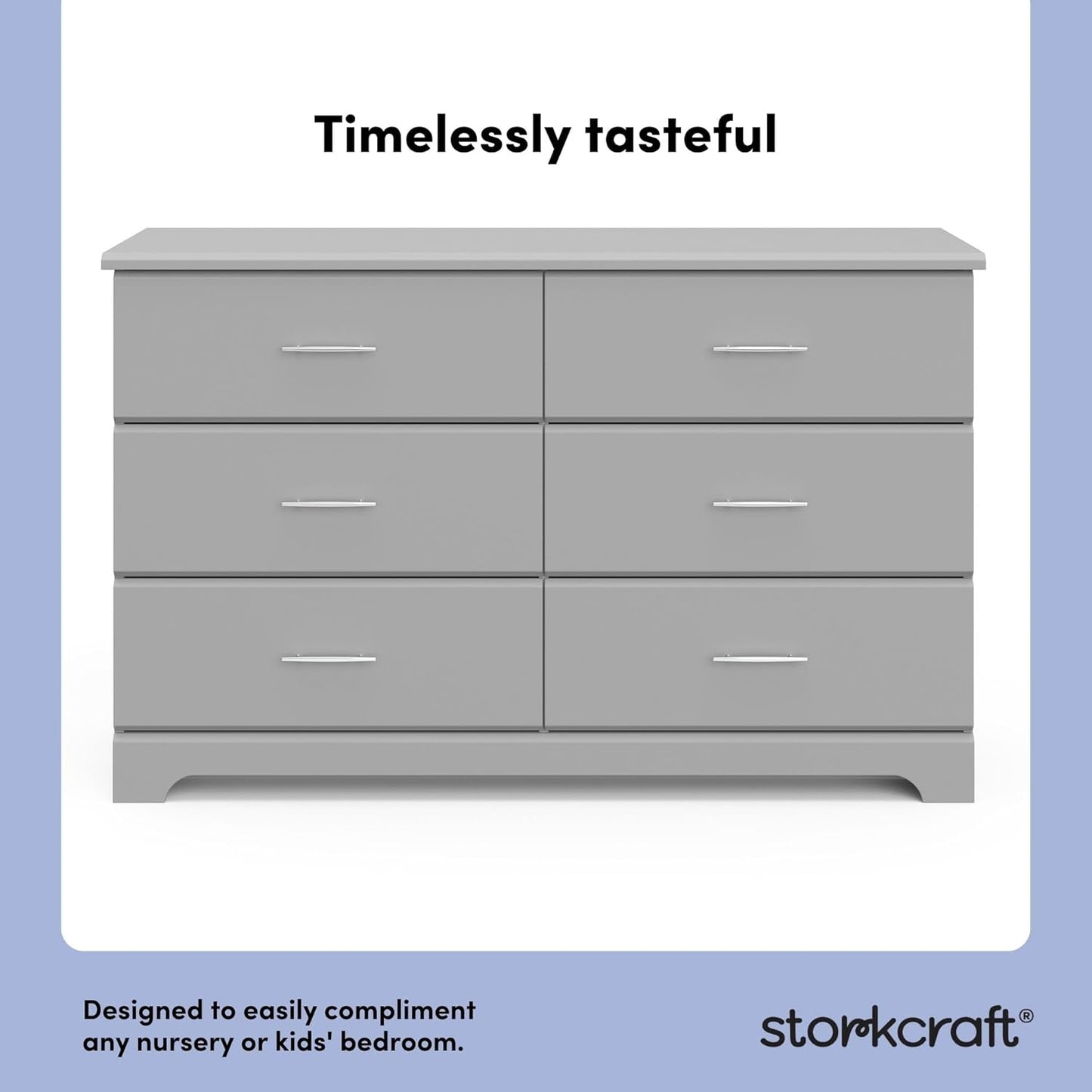 Storkcraft Brookside 6-Drawer Dresser (Pebble Gray) – GREENGUARD Gold Certified, Nursery & Kids Storage, Nursery Essentials, Kids Room Storage, Durable Bedroom Dresser