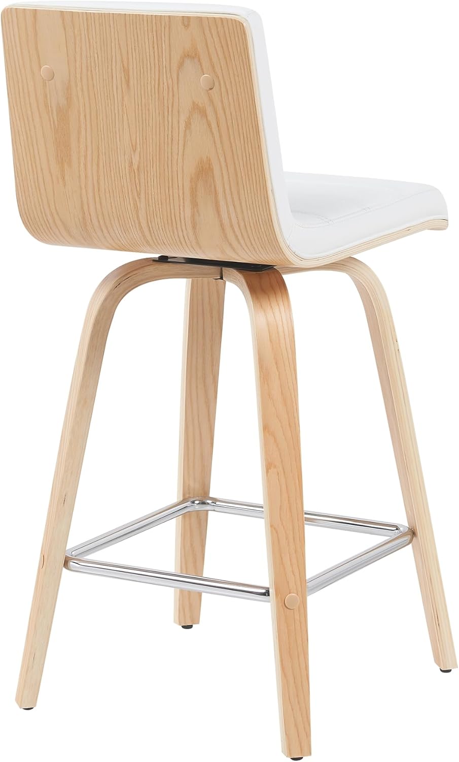 Vienna Modern Counter Height Swivel Bar Stool with White Faux Leather Seat and Patterned Oak Wood Frame Set of 2
