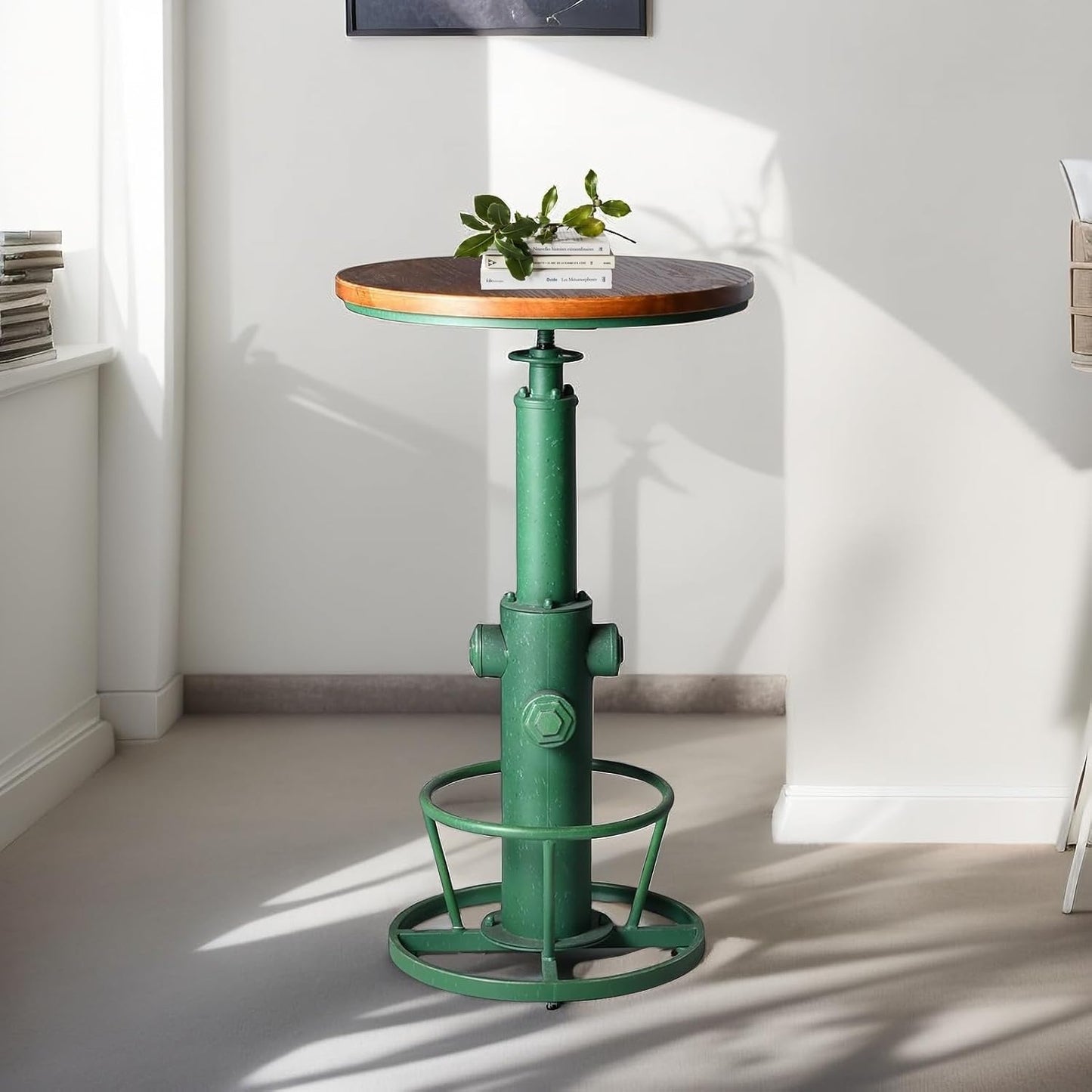 Farmhouse Bistro Bar Table Vintage Round Pub Table Industrial Coffee Table Breakfast Dinner Table for 2-3 People 38.6-44.4inch Height Adjustable Swivel Wooden Table Top