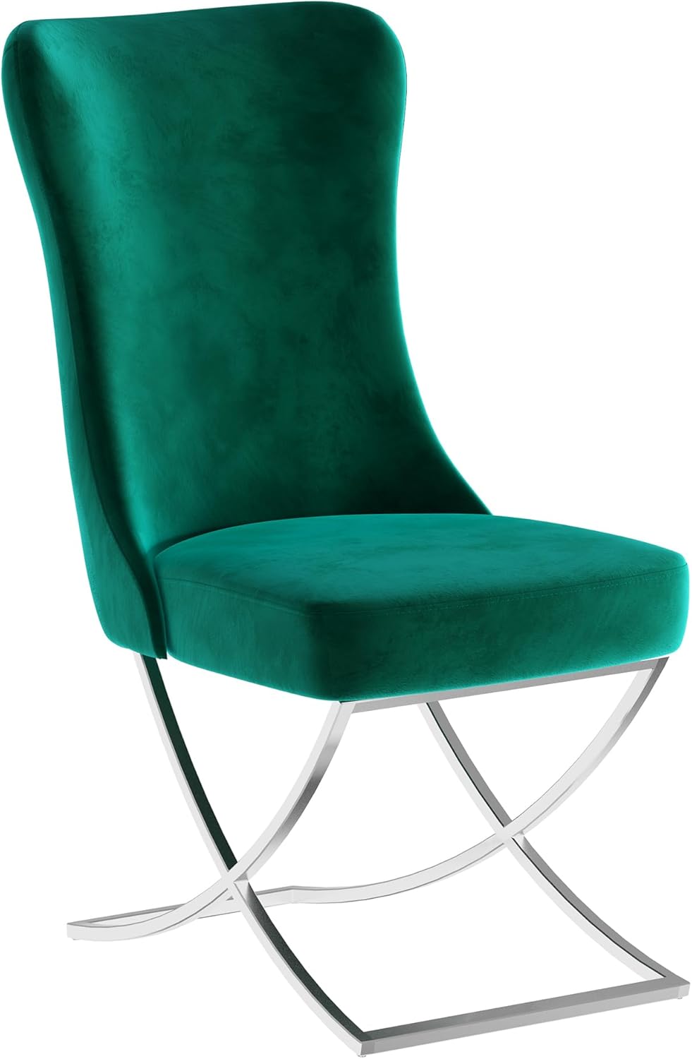 Ottomanson Royal Dining Chairs Set of 8 – Upholstered Tufted Microfiber, Assembled, Silver Metal Legs, Beech Wood Frame, 350 lb Capacity, Green