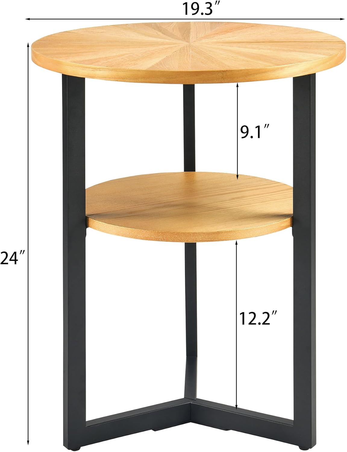 MODERION Round End Table with Storage, Solid Wood & Black Metal Frame, 19.3"L x 19.3"W x 24"H, Natural Wood & Black, 130 lbs Capacity