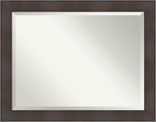 Amanti Art Brown Wall Mirror 36x46 William Rustic Woodgrain Rectangle Bathroom Mirror for Wall Decor Living Room, X-Large Classic Frame, Hangs Horizonally and Vertically, Bathroom Decor, Beveled Edge