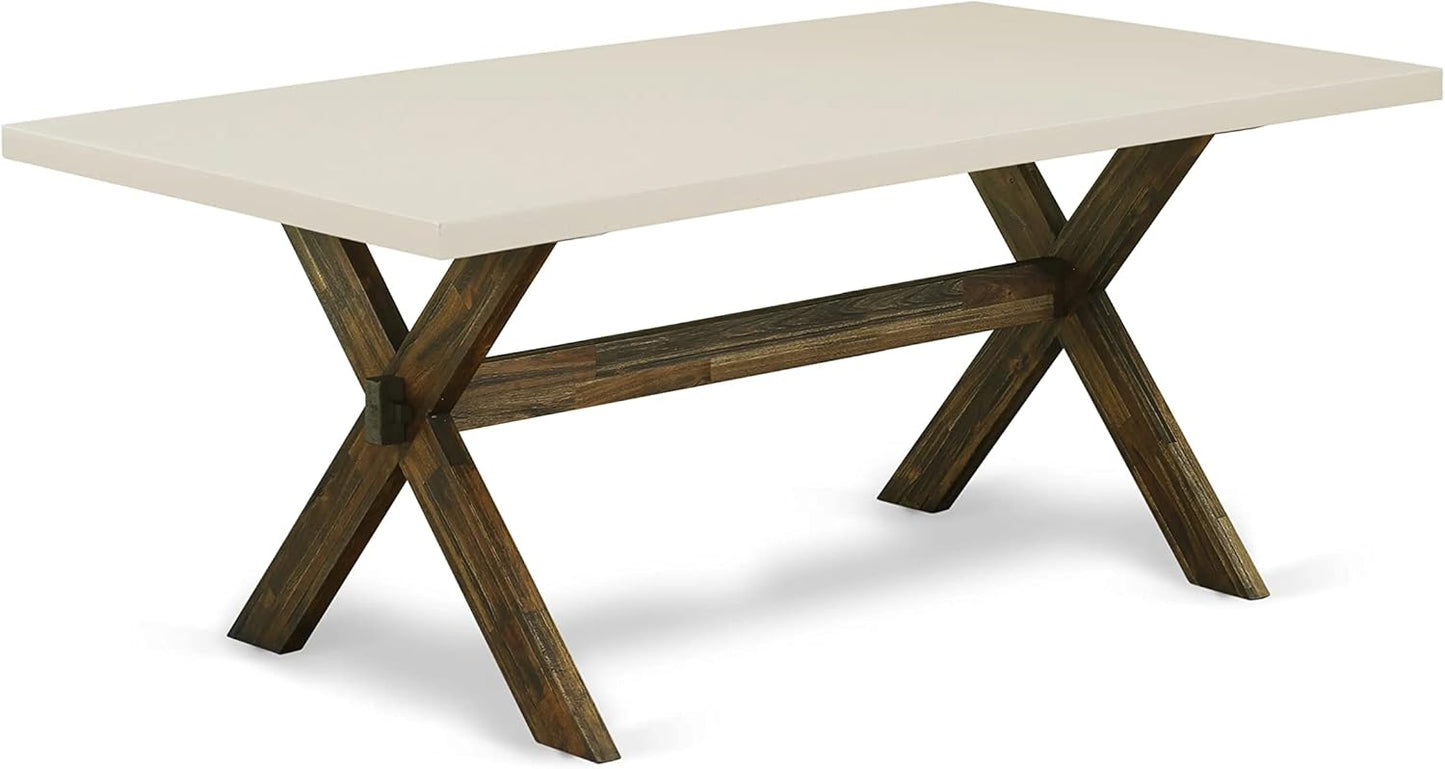 East West Furniture X727MZN32-5 5 Piece Dining Room Furniture Set Includes a Rectangle Dining Table with X-Legs and 4 Light Beige Linen Fabric Upholstered Chairs, 40x72 Inch, Multi-Color