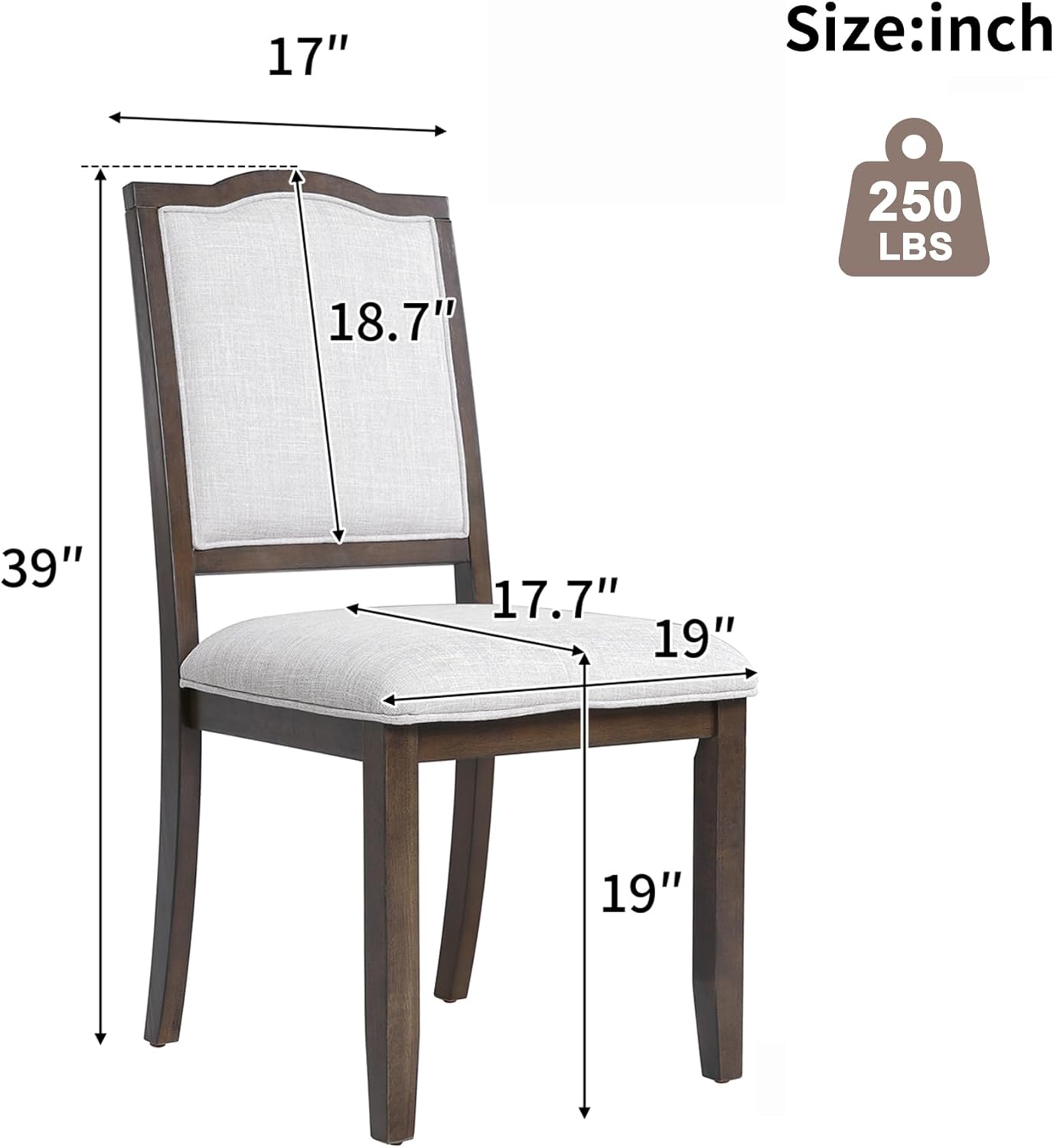 Merax Upholstered Dining Chairs Set of 4, Farmhouse Chair with High Back, Modern Seating for Kitchen, Bedroom & Living Room, Brown+Beige