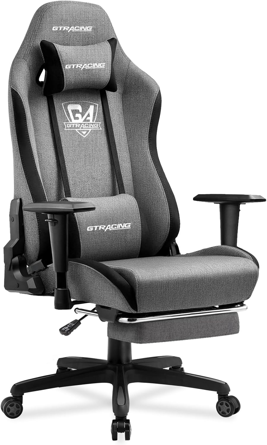 GTRACING Gaming Chair with Footrest, Fabric Breathable Big and Tall Ergonomic Computer Chair 350 lbs with Adjustable Lumbar Support and Recliner，High Back Game Chair for Office Gaming, Grey