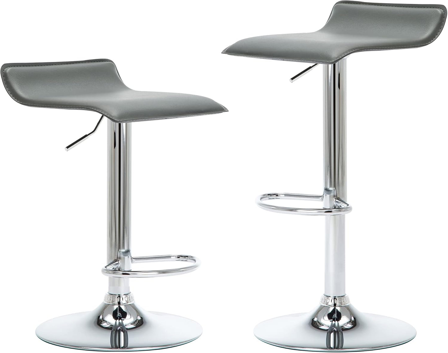 NOBPEINT Contemporary Chrome Air Lift Adjustable Swivel Bar Stool, Set of 2, Gray
