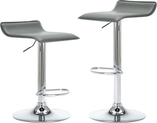 NOBPEINT Contemporary Chrome Air Lift Adjustable Swivel Bar Stool, Set of 2, Gray