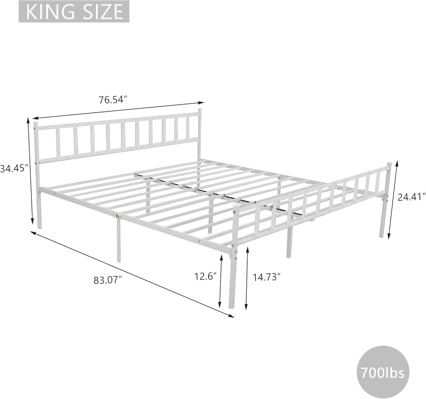 Metal Platform King Bed Frame with Headboard Sturdy Steel Slats Support No Box Spring Needed Easy Assembly White