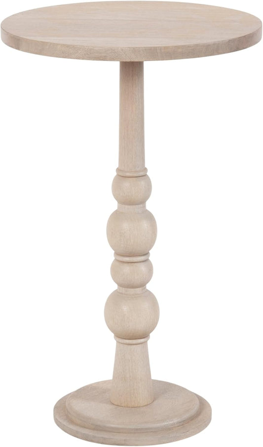 Kate and Laurel Wegner Traditional Wooden Round Side Table, 16 x 26, Whitewash, Elegant and Durable Pedestal Table for Use as Living Room End Table, Plant Stand, or Bedroom Nightstand