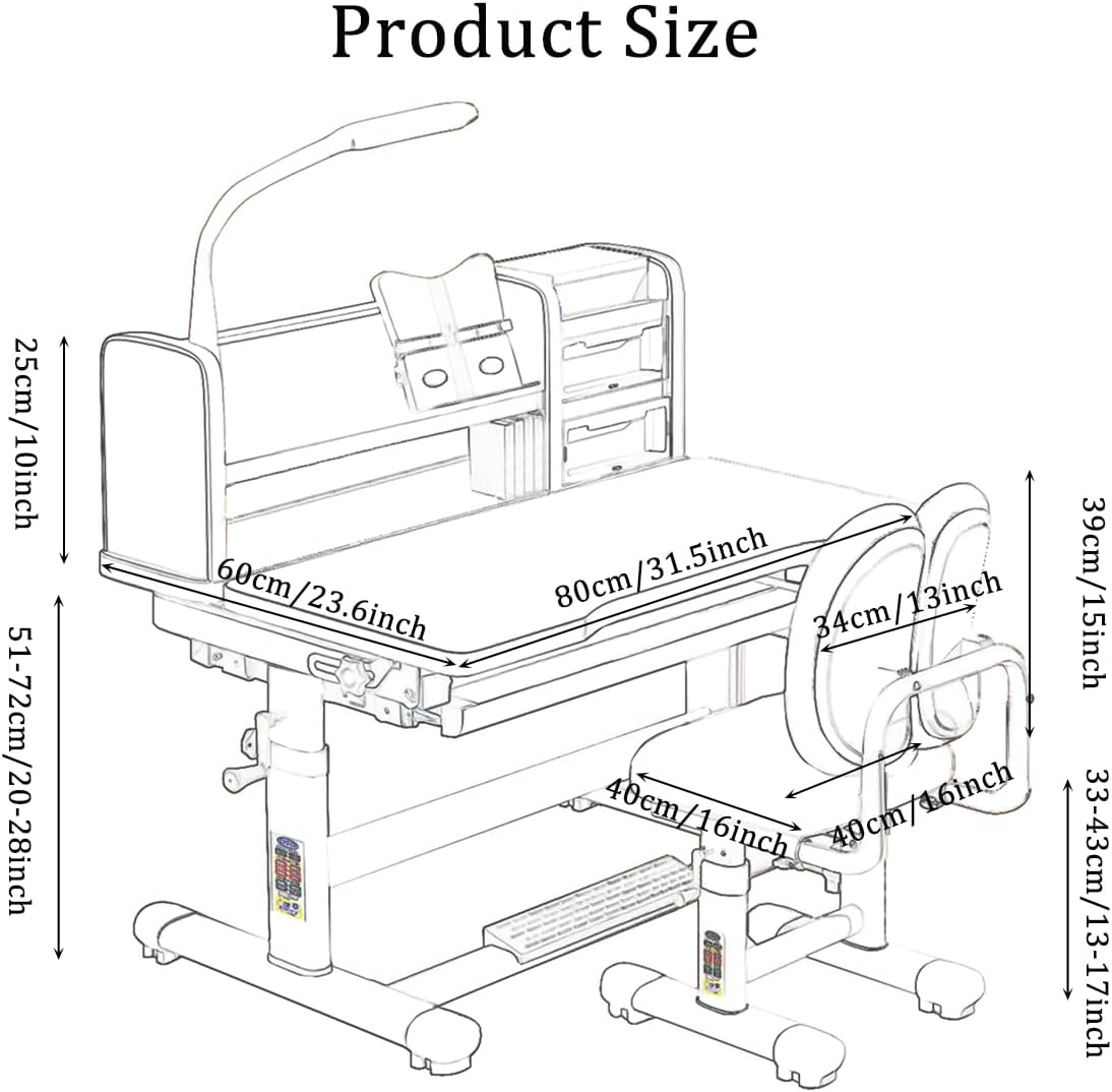 Kids Study Desk and Chair Set 3-18 Years Kids Desk and Chair Set Ergonomic Height Adjustable Children School Study Desk with Tilt Desktop, Drawer Boy and Girl Table and Chair Set