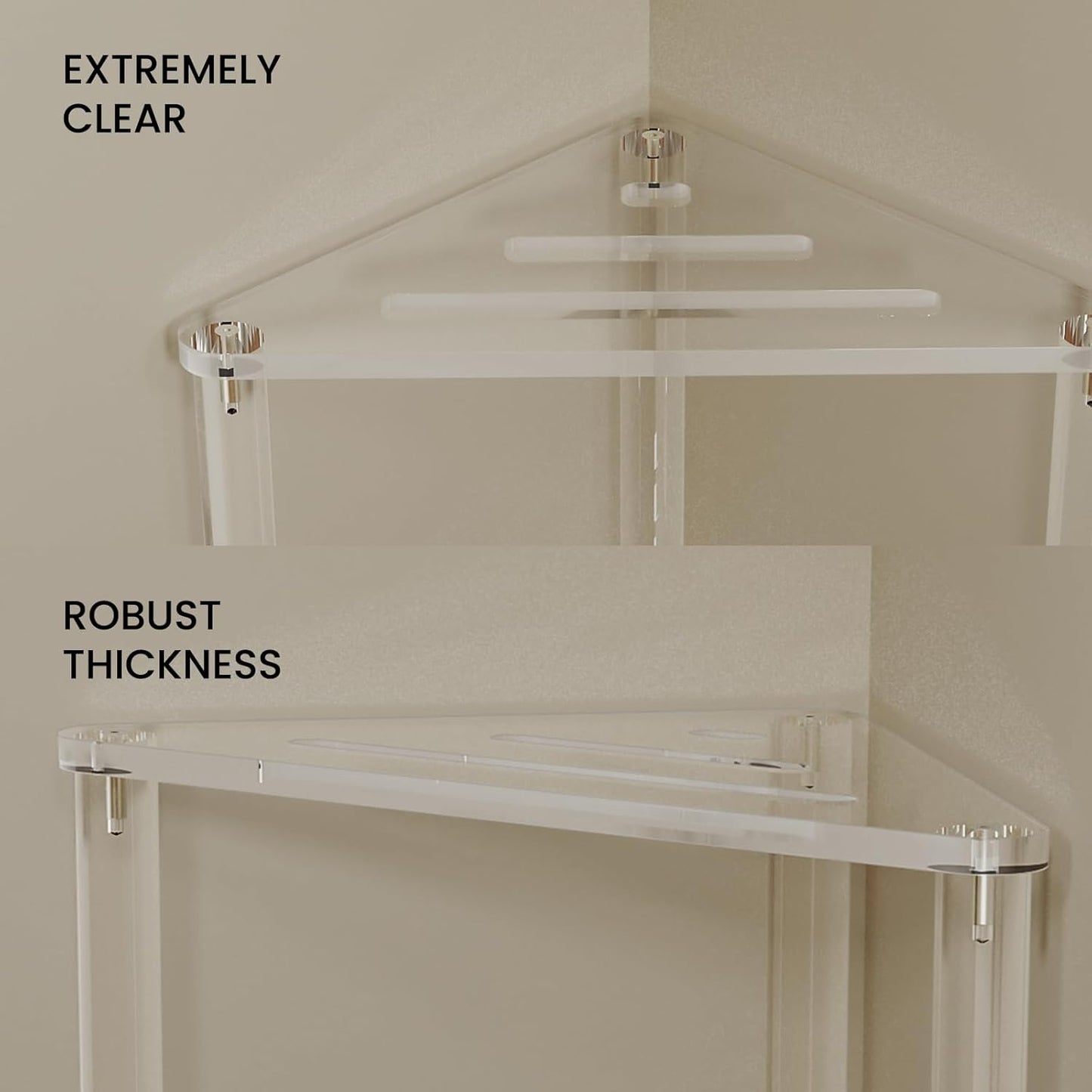 Acrylic Corner Shower Stool for Shaving Legs 11.42" D X 11.42" W X 14.37" H, Triangle Shower Foot Rest with Storage Shelf, Heavy Duty, for Inside Shower,