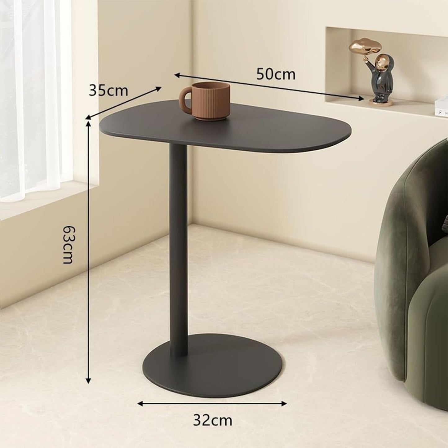 Modern Metal Side Table C Shaped End Table for Couch Slim Sofa Side Table Snack End Table Tv Trays for Eating On Couch for Dining Room, Living Room, Cafe and Balcony (1Pack Black)