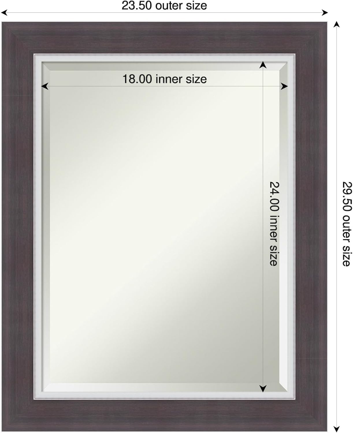 Amanti Art Brown Wall Mirror 30x24 Ellie Brown Silver Rectangle Bathroom Mirror for Wall Decor Living Room, Medium Modern Frame, Hangs Horizonally and Vertically, Bathroom Decor, Beveled Edge