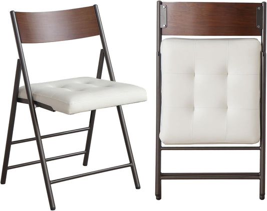 2 Pack Folding Chairs with Thick Padded Seat,Heavy Duty Steel Frame Foldable Dining Chairs with Soft Cushion Set of 2,Portable Indoor Outdoor for Home Kitchen,Office,Events,Wedding(White)